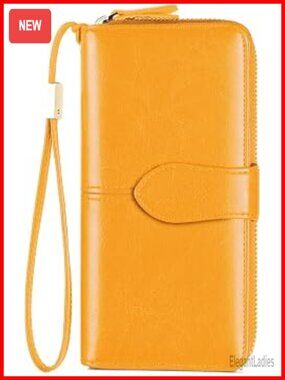 Large Capacity Bifold RFID Wallet with Wristlet Strap - Genuine Leather